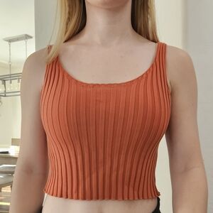 Orange Ribbed Crop Tank Top